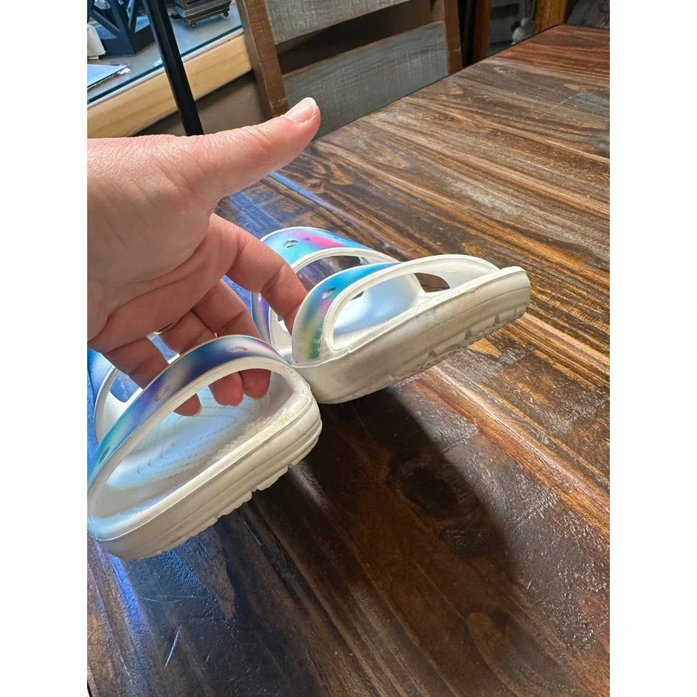 Crocs Classic Sandal White Multi Solarized Spray Two Strap Slide Men 7 Women 9 - Picture 9 of 10